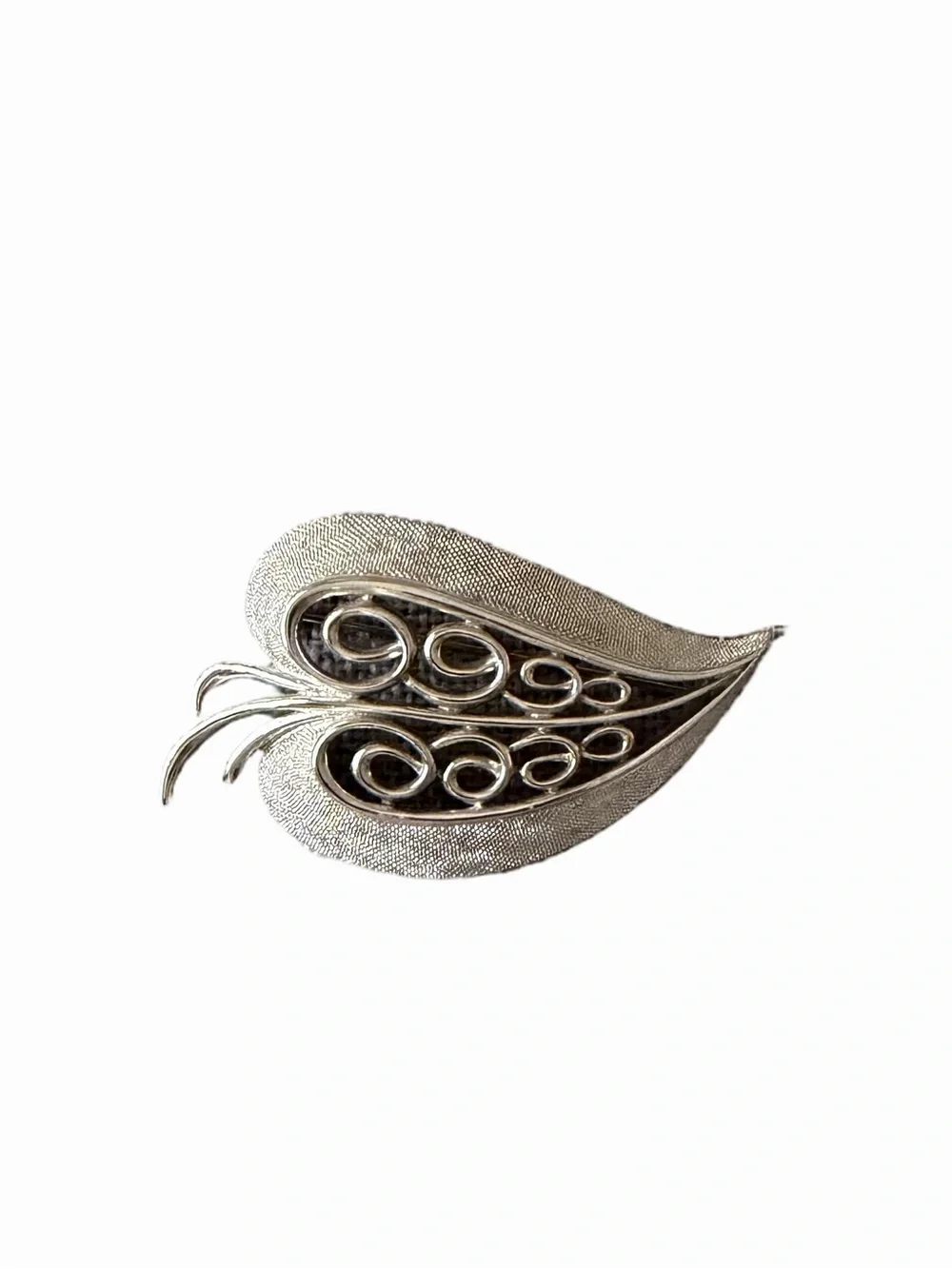 Vintage Monet Silver Tone Leaf Swirl Brooch Textured | Mid Century Pin